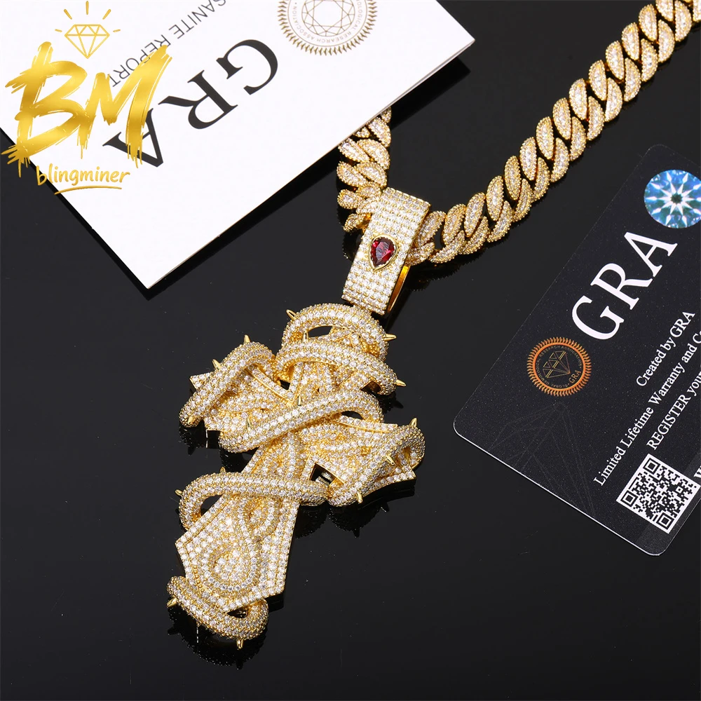 Blingminer Rainbow Color Cross VVS Moissanite Pendant For Men Women S925 Silver Pendants  Pass Diamonds Tester Free Shipping