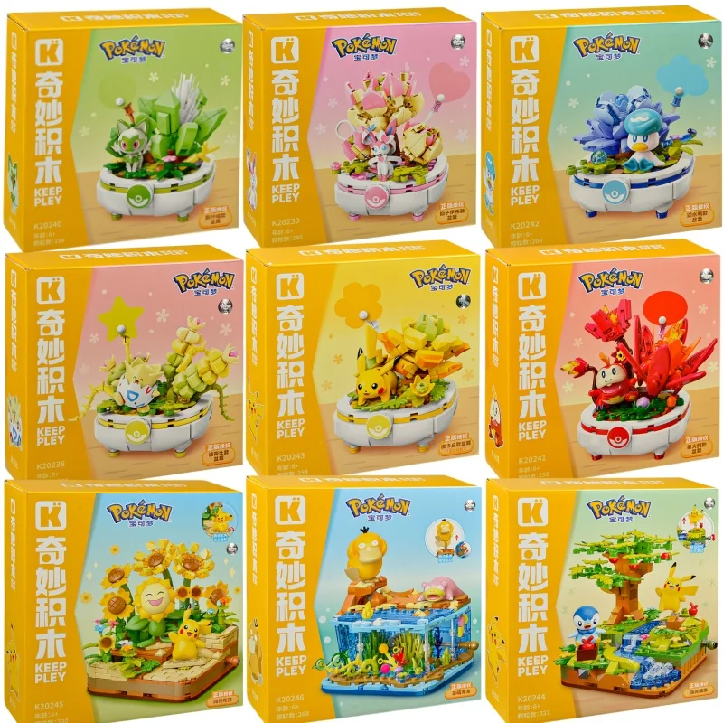 Nowe Anime Pokemon DIY klocki do budowy rysunek zabawki Pikachu Sylveon Togepi Model z kreskówki dekoracja wnętrz roślina doniczkowa kwiat cegła
