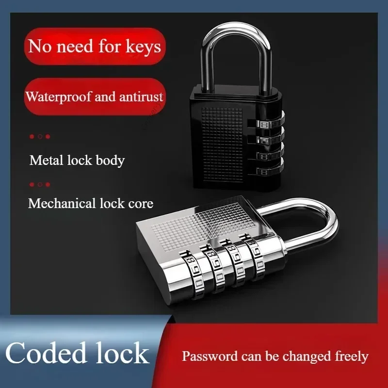 4-digit zinc alloy combination padlock, luggage lock, anti-theft,weatherproof, outdoor safety, gym,security code,black door lock