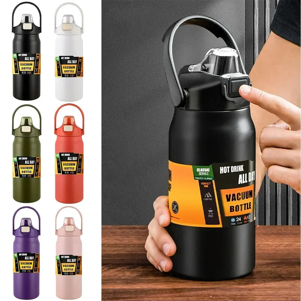 Portable Thermos with Straw Cold and Hot Thermal Mug Tumbler Coffee Cup Sports Vacuum Flasks 304 Stainless Steel Water Bottle