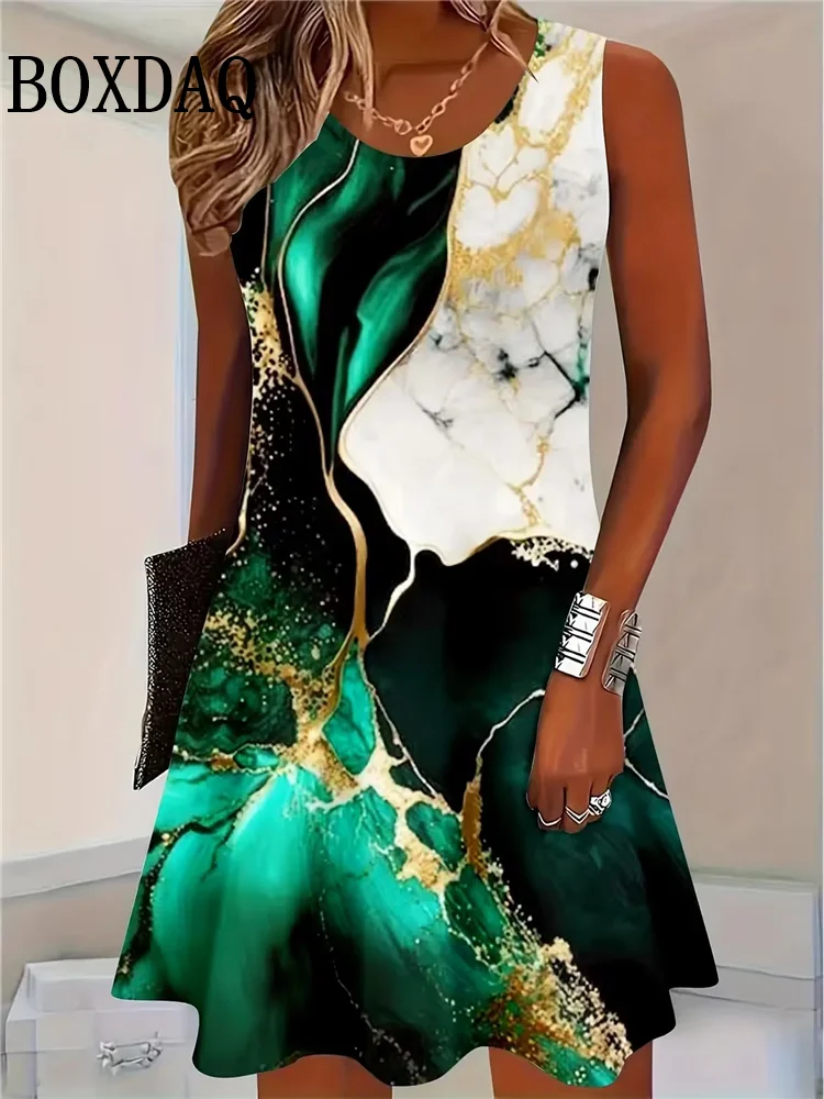 Neue Sommerkleider 2026 für Damen: Abstraktes Batik-3D-Print-Kleid, modisches, lässiges, ärmelloses Strandkleid, lockeres kurzes Kleid, Sundress, Weste