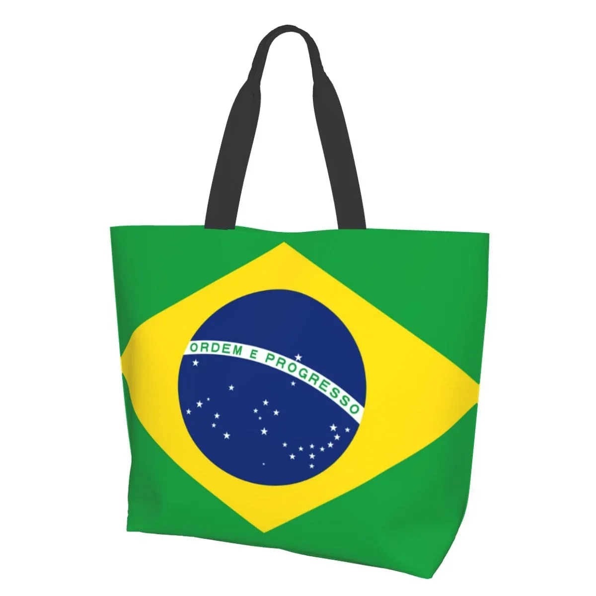 Bolsa de ombro feminina bandeira do Brasil sacola de compras de grande capacidade para mulheres