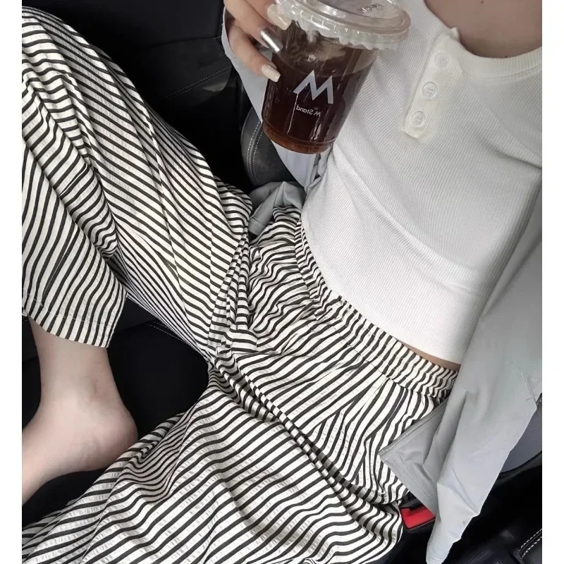 النوم السراويل النساء السراويل مخطط الصيف عالية الجودة حجم كبير طالب مستقيم الساق السراويل مثير موضة بنطلون بيجاما