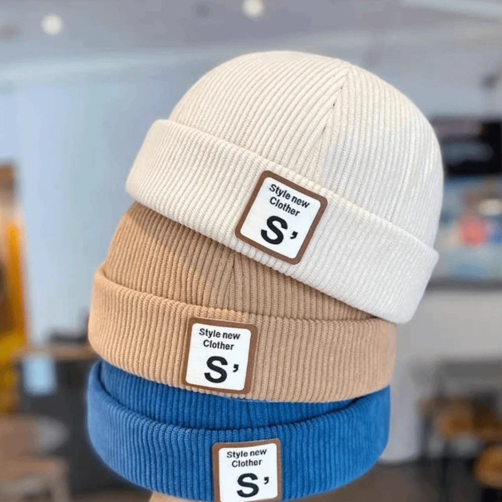 

Beanie Hat Corduroy Baby Hat Vintage Solid Color Brimless Hat Letter Embroidered Adjustable Docker Hat Kids Wear