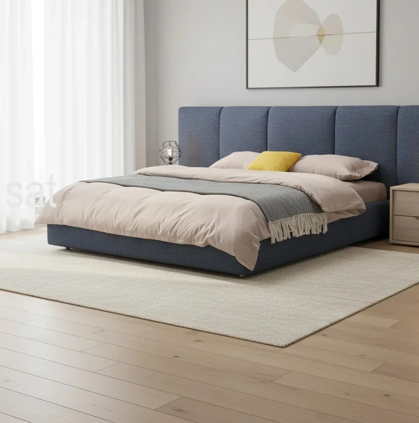 High End Wholesale Price Modern Bedroom Furniture king Size Fabric Bed Set with Large Headboard for Villa