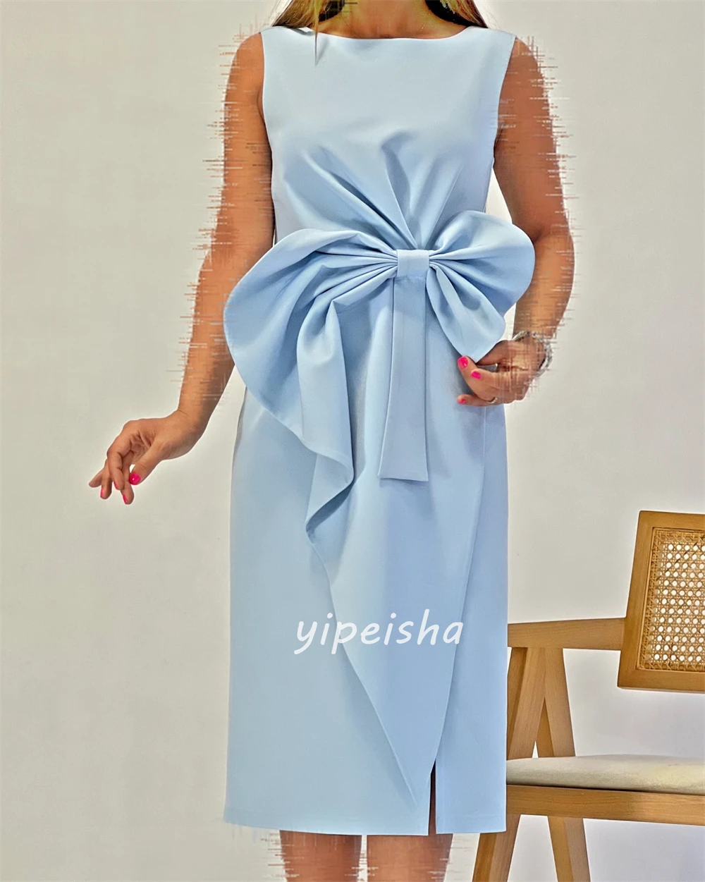 Индивидуальные современные стильные простые трикотажные платья с бантом и прямым вырезом миди на заказ платья для особых случаев доступны размеры в стиле ретро