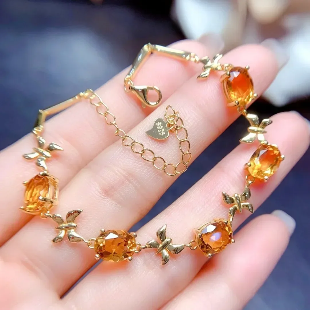 

Natural Citrine Bracelet Women's Jewelry 925 Sterling Silver Party Gift Luxury Jewelry Designer