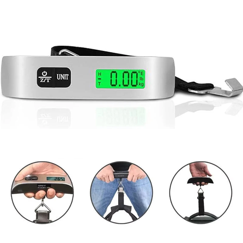 

Портативные электронные весы для багажа 50 кг/110 фунтов с цифровым дисплеем, для взвешивания чемоданов и дорожных сумок