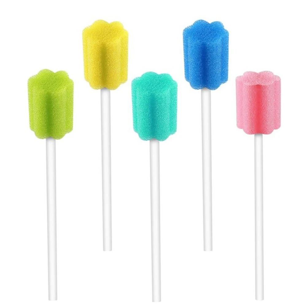 100pcs Factory direct sales Disposable Oral Cleaning Sponge Stick Toothbrush Swab Portable Disposable Oral Cleaning Sponge Brush