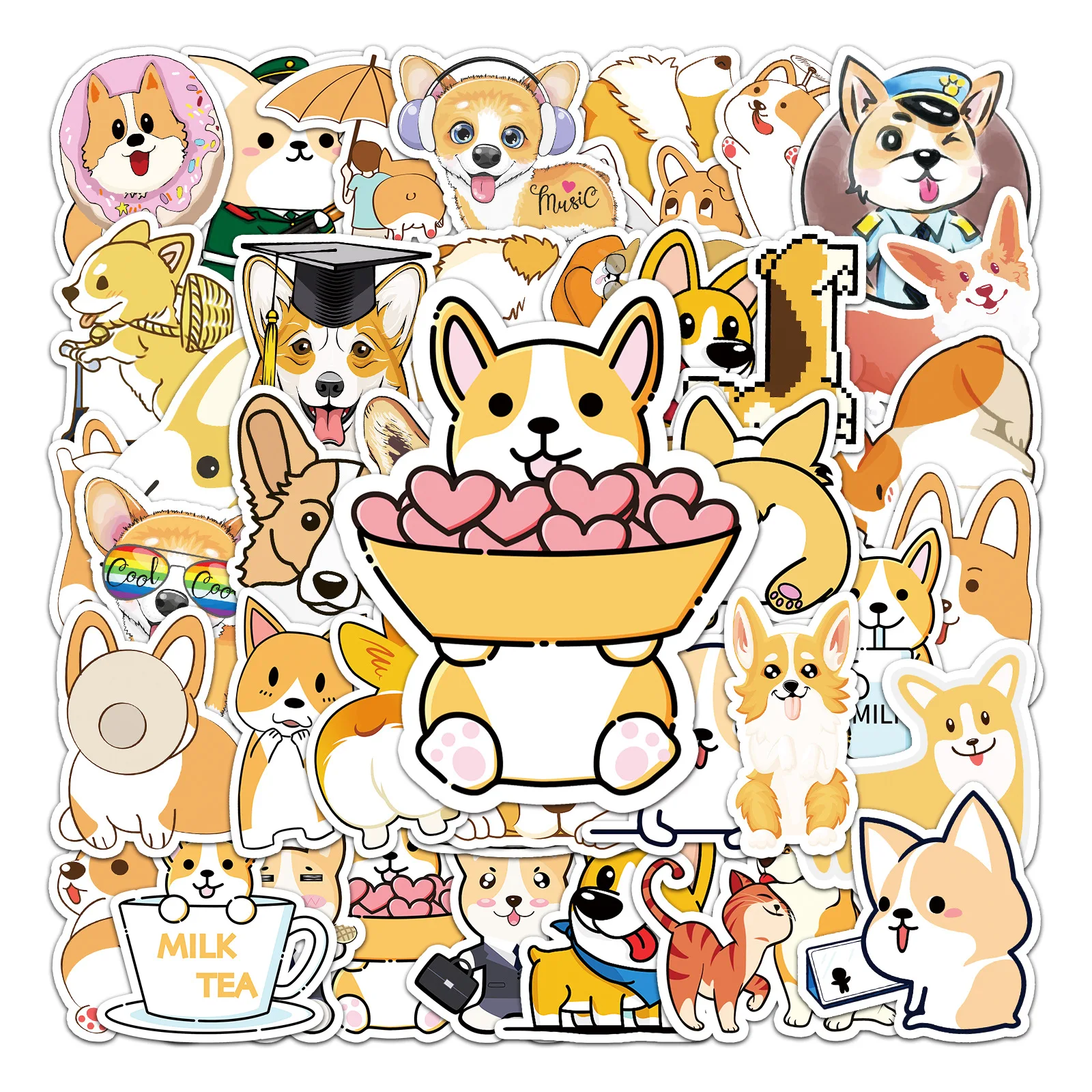 50 Pcs Cute Cartoon Corgi Waterproof Stickers Welsh Corgi Pembroke Animal Dog Stickers for Refrigerator Skateboard Decoration