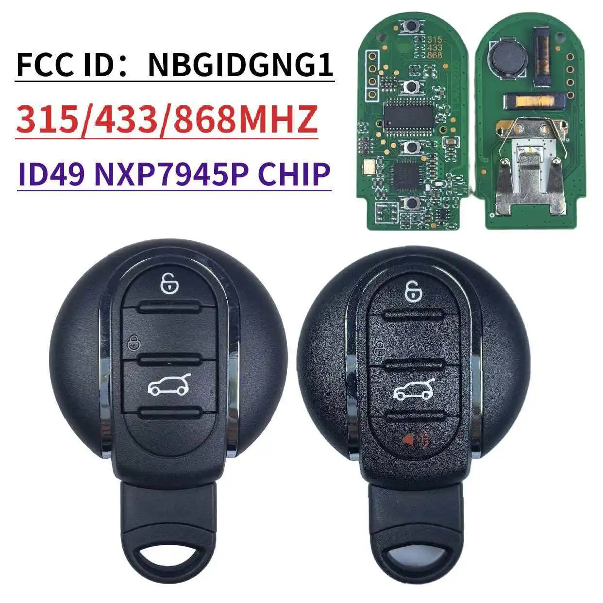 

Jingxin 3/4Buttons Smart Remote Car Key Fob 315/434/ 868MHz ID49 7945 Chip for BMW Mini Cooper 2015-2018 FCC ID: NBGIDGNG1 Key
