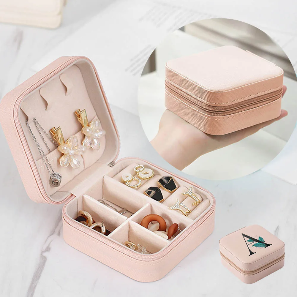 

Fashion Leaf Letter Print Jewelry Boxes Personalized Jewelry Box Girls Travel Jewelry Organizer Case Bachelorette Party Gift