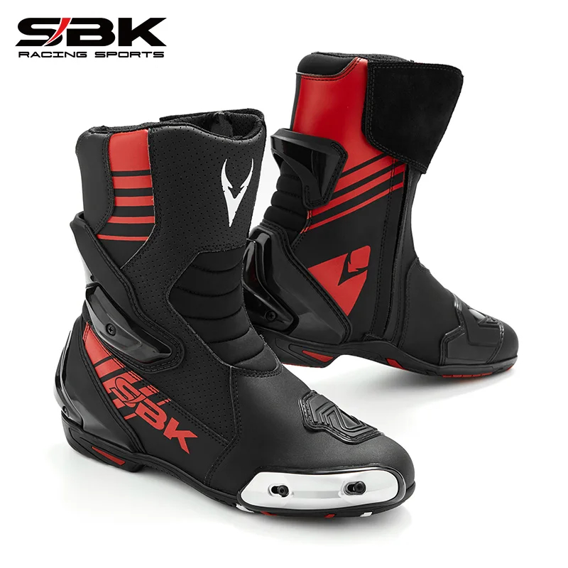 

SBK Motorcycle Boots Leather for Men Protective Anti-slip Wear-resistant Breathable Anti Slip Outsole TPU Reinforced Protection