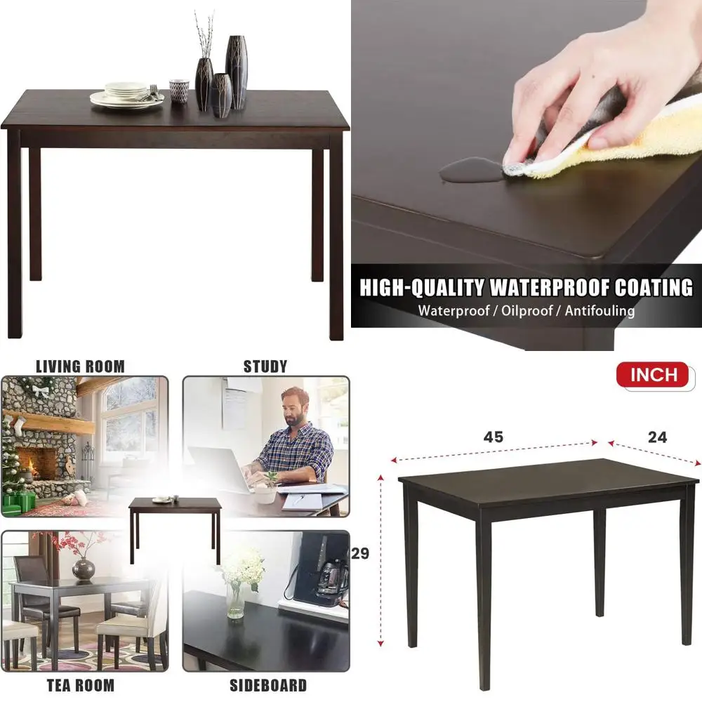 4-Person Wooden Leg Dining Table, Suitable for Living Room, Dining Room, Office, and Home Furniture, Rich Brown
