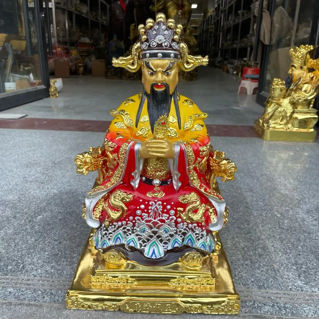 

15"Tibetan Temple Collection Old Brass Painted Guangji Dragon King Lord Longwu immortal Sitting Buddha Amass wealth Town house