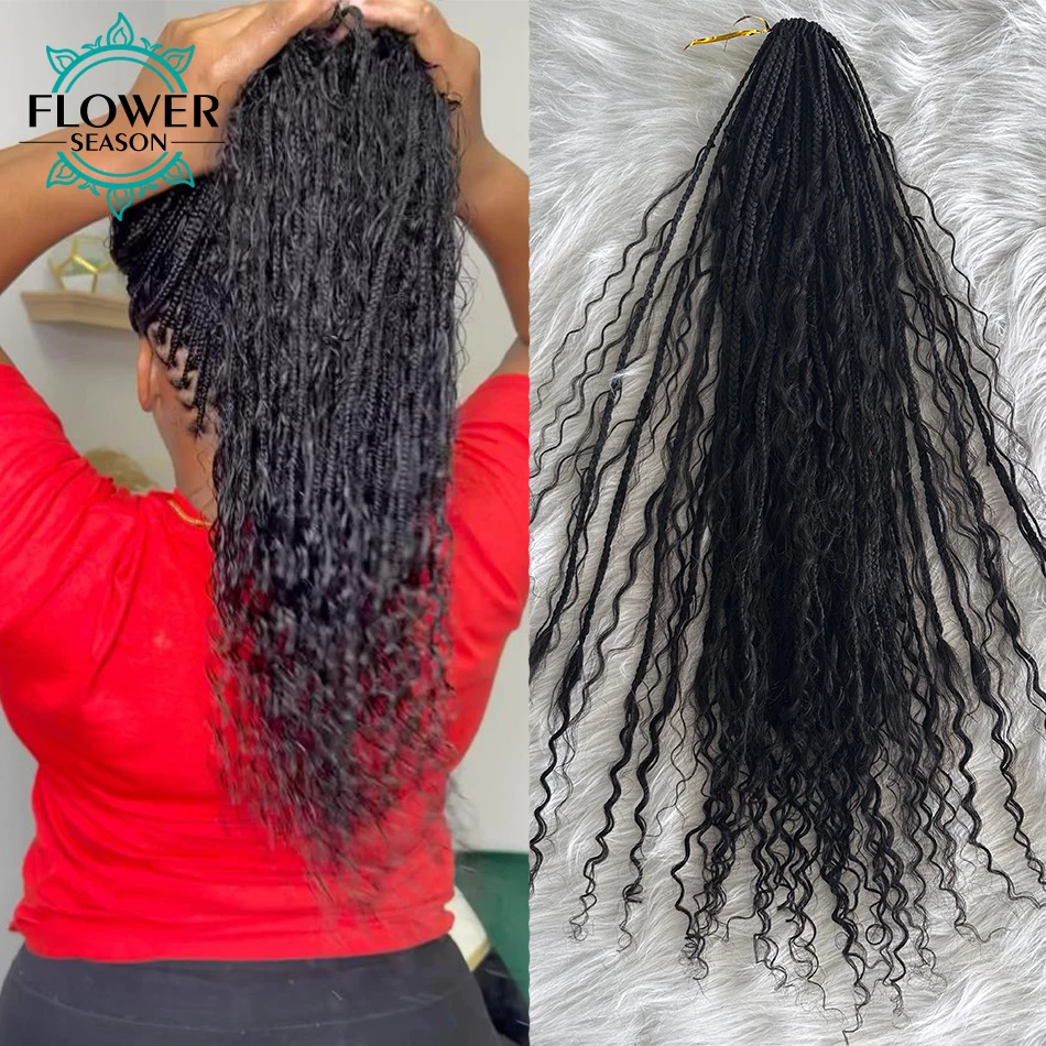 

Crochet Boho Box Braids With Human Hair Curls Synthetic Hair For Braiding 14-30 inch Pre-looped Box Braids With Curly Ends