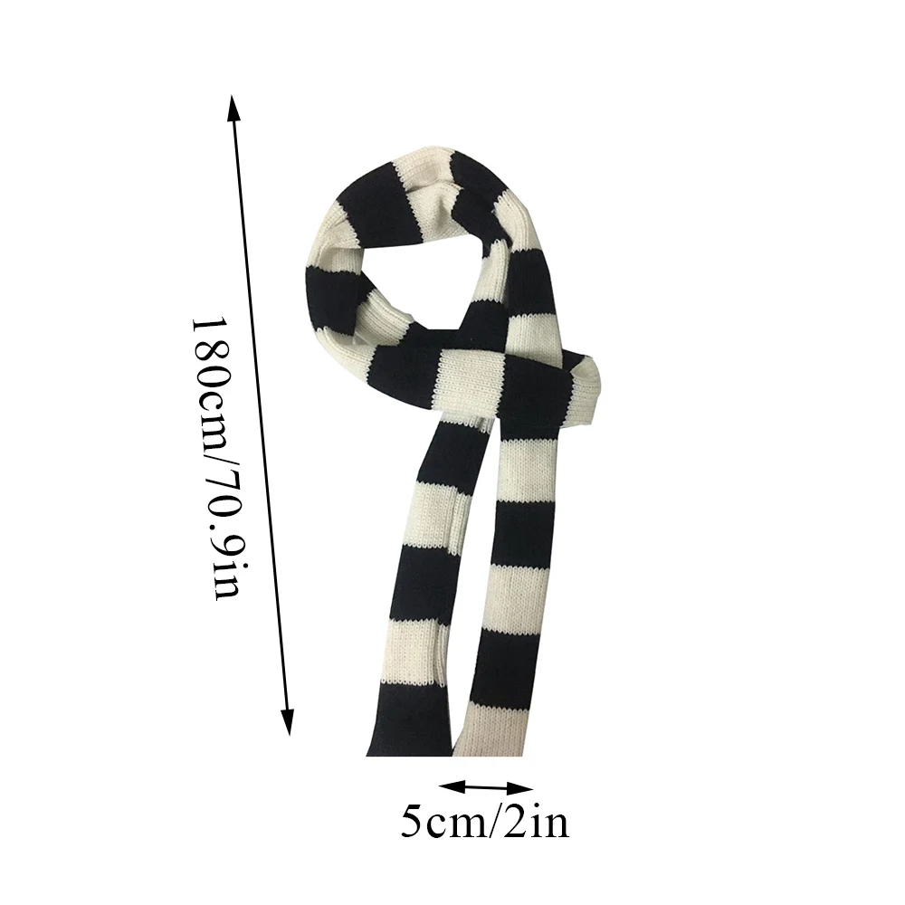 Black And White Striped Scarf Y2k Girls Long Knitted Scarves Street Neck Scarves Winter Autumn Harajuku Neck Warm Neckerchief