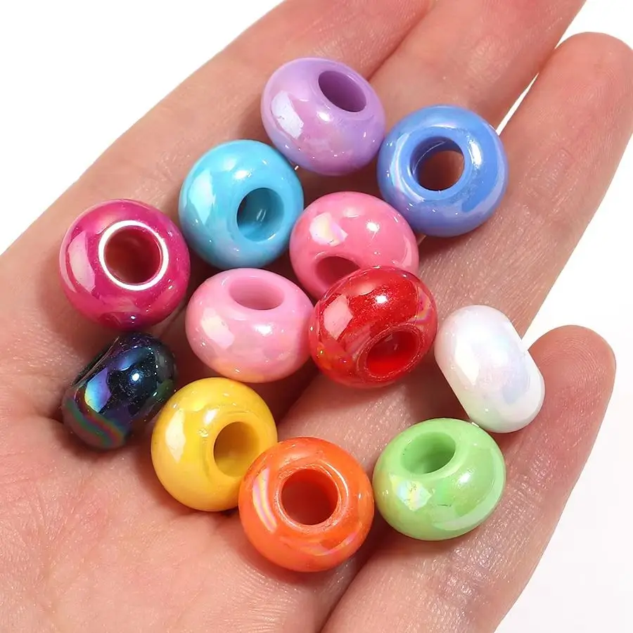 50pcs 8x14mm UV Color Big Hole Acrylic Abacus Beads Round Flat Spacer Beads DIY Keychain Phone Chain Bracelets Jewelry Making
