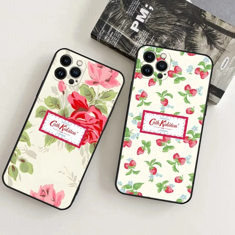 Women Fashion C-cath Kidston Phone Case 2023 For IPhone 15 14 12 13 11 Pro Max Mini X XR XS Max 7 8 Plus New Black Silicon Cover