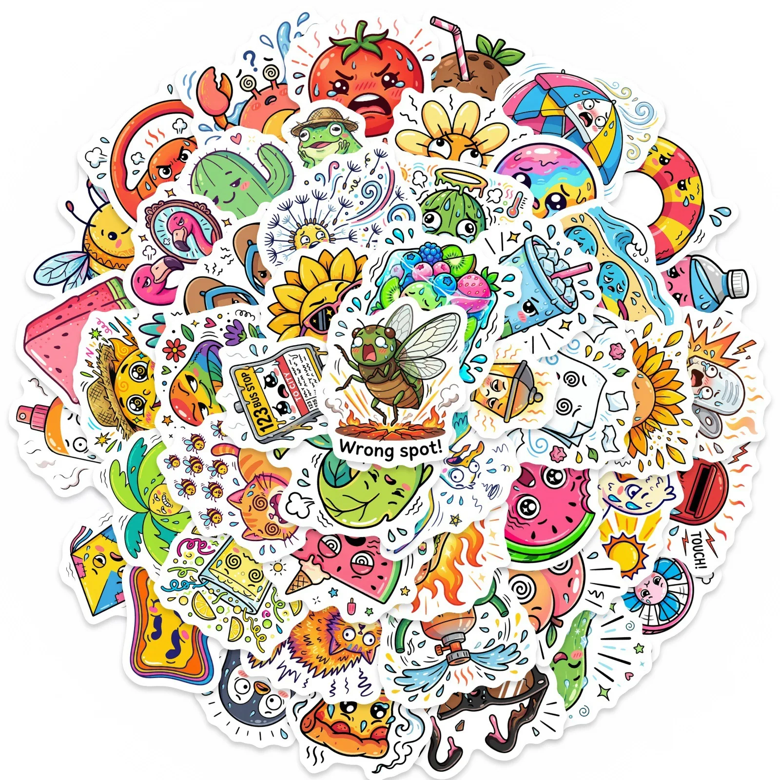 10/30/50PCS Cartoon Funny Summer Animal Food Stickers Book DIY Skateboard Guitar Luggage Suitcase Decoration Graffiti Sticker