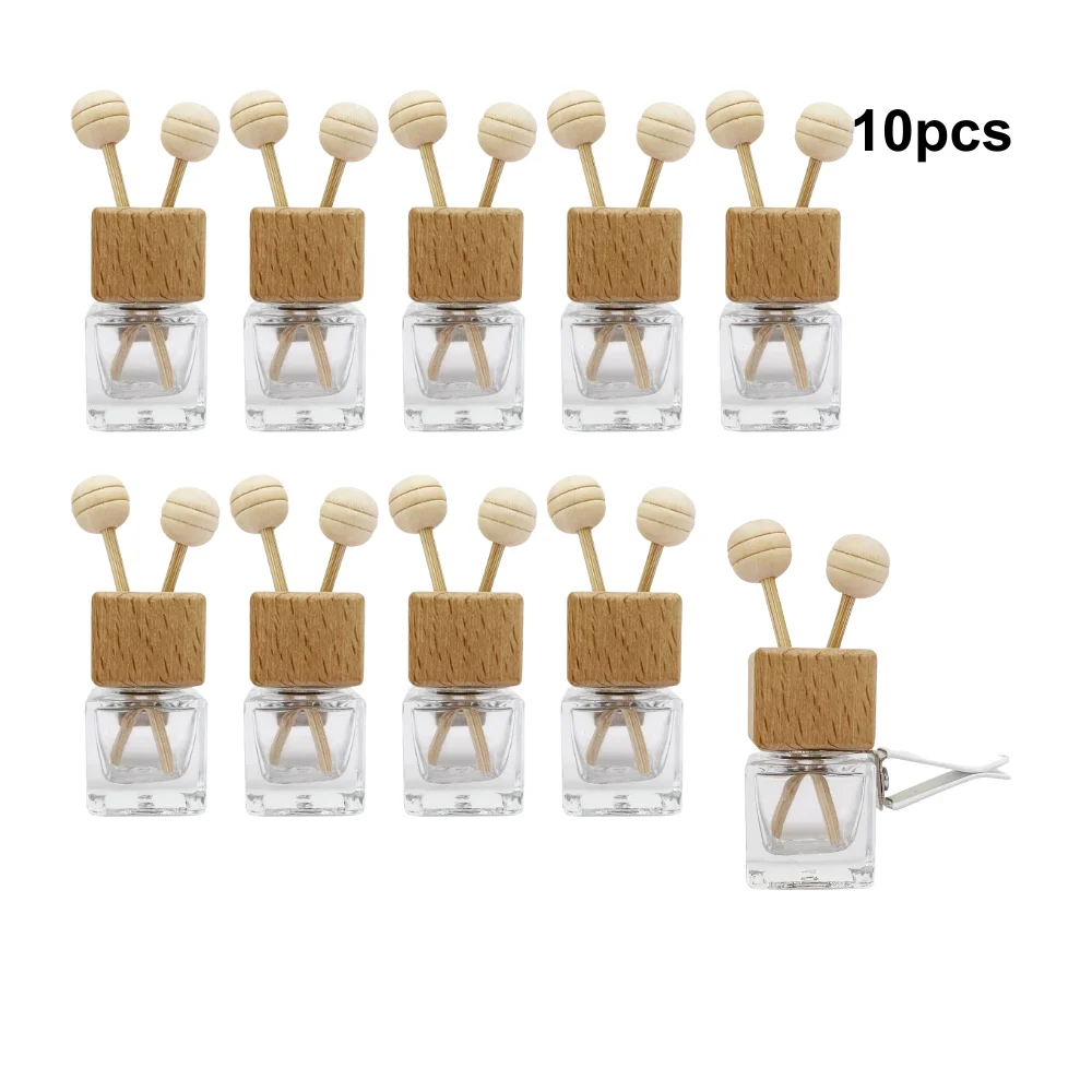 10PCS 8ml Car Air Freshener Perfume Clip Vent Outlet Diffuser Empty Essential Oil Glass Perfume Vials Ornament with Wooden Caps