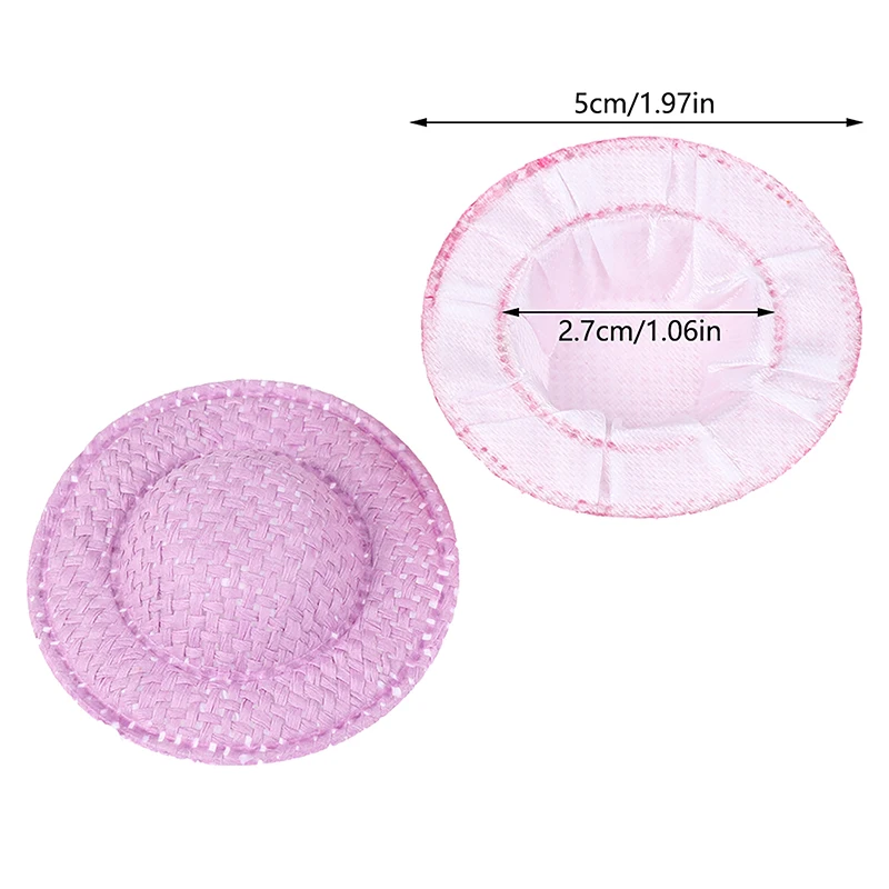 Sombrero de paja tejido a mano para casa de muñecas, Mini sombrero colorido, accesorios de decoración para casa de muñecas, juguetes de simulación para niños, 5 piezas