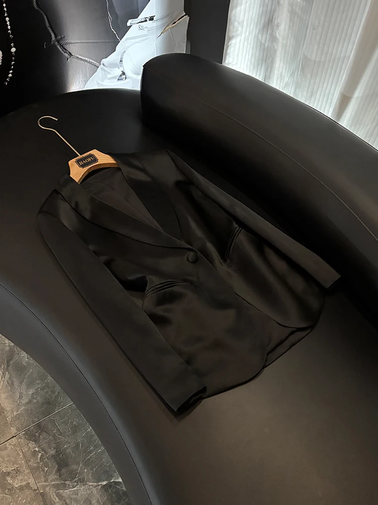 

Женский атласный костюм средней длины Bla Jaet Commute Sle Long Sve на одной пуговице, однотонный костюм прямого кроя