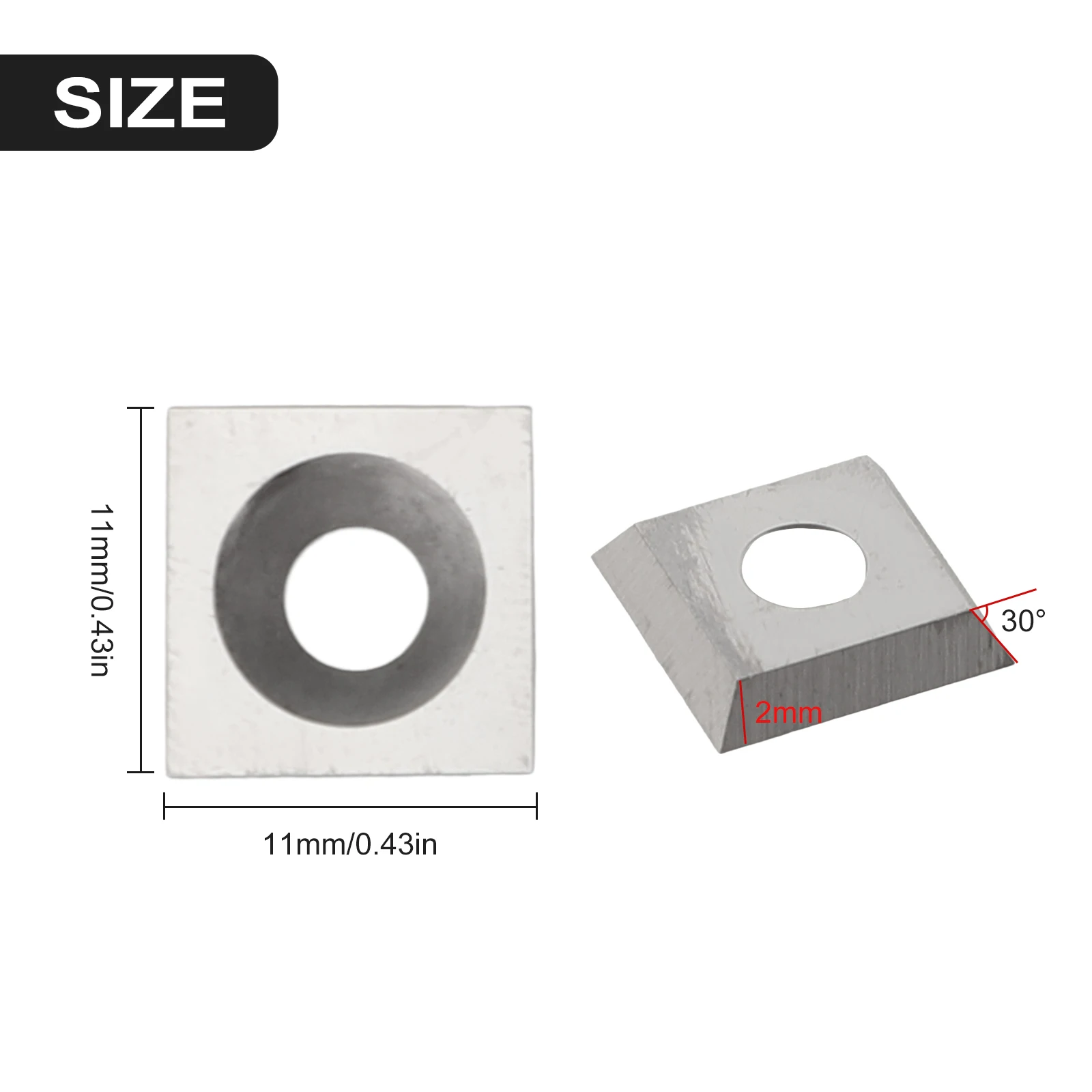 Square Straight Carbide Inserts 11×11×2.0mm 30 Degree Bevel For Woodworking Machine Replacement 4 Sharpened Edges