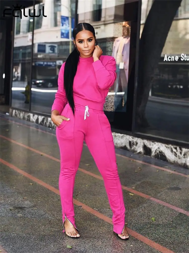 Habbris Pink Bodyocn Two Piece Pant Set Party Outfit For Women 2023 Fall Winter Long Sleeve Casual Hoodie Sweatpant Fashion Suit