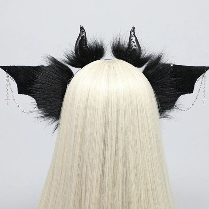 Cerchietto per capelli da donna con pipistrello peloso, fascia per vestire anime, Dropshipping