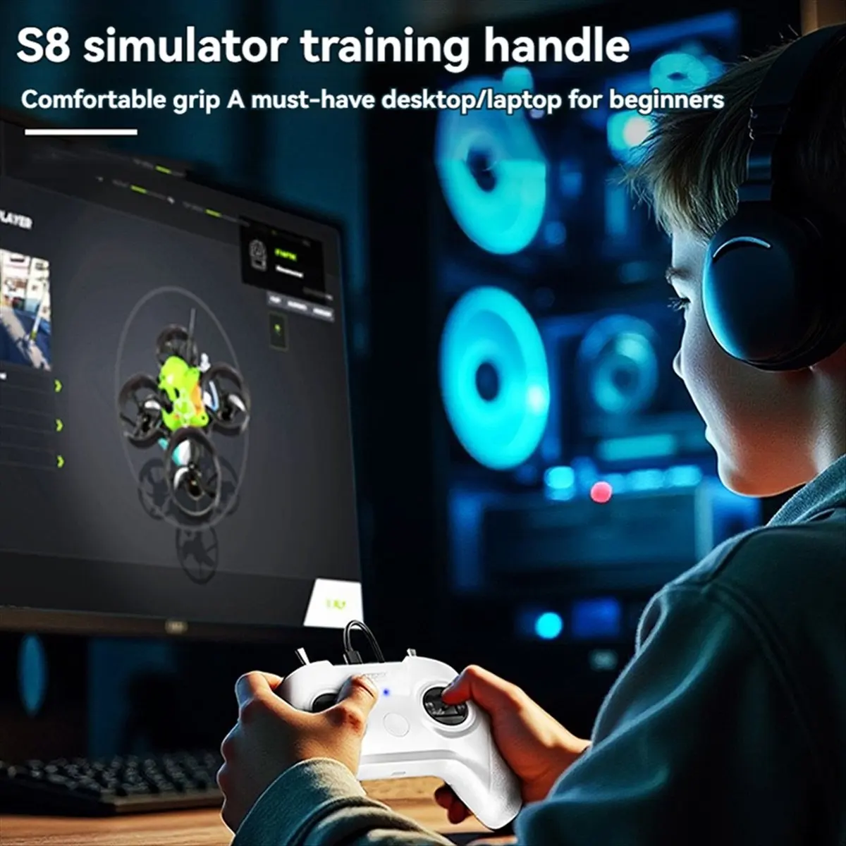 【AA58】 FPV Drone 8CH Flight Simulator Remote Control Handle Support Liftoff/DRL/AI Drone//SkyDive for Desktop/Laptop
