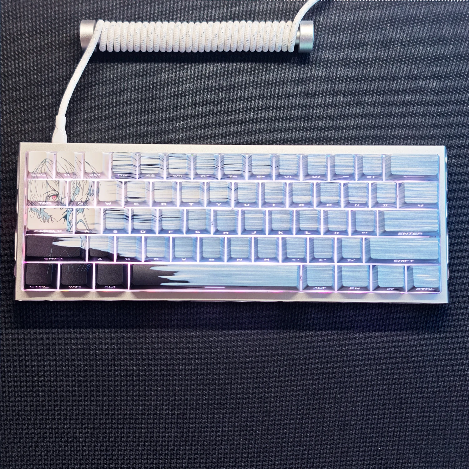 98 Keys Rei Ayanami Keycap Side Engraved Light Original Height PBTwooting Made68 Mad60 for 60 65 68 74 75 87