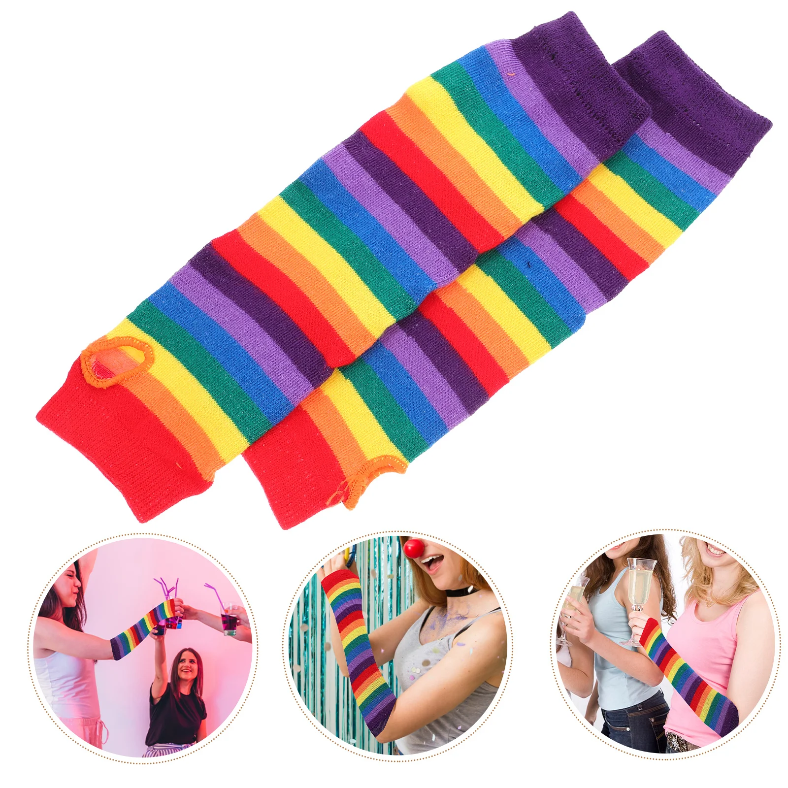 

Long Fingerless Rainbow Strips Warmer Colorful Soft Elastic Breathable Gloves Sleeve for Women Performance Daily