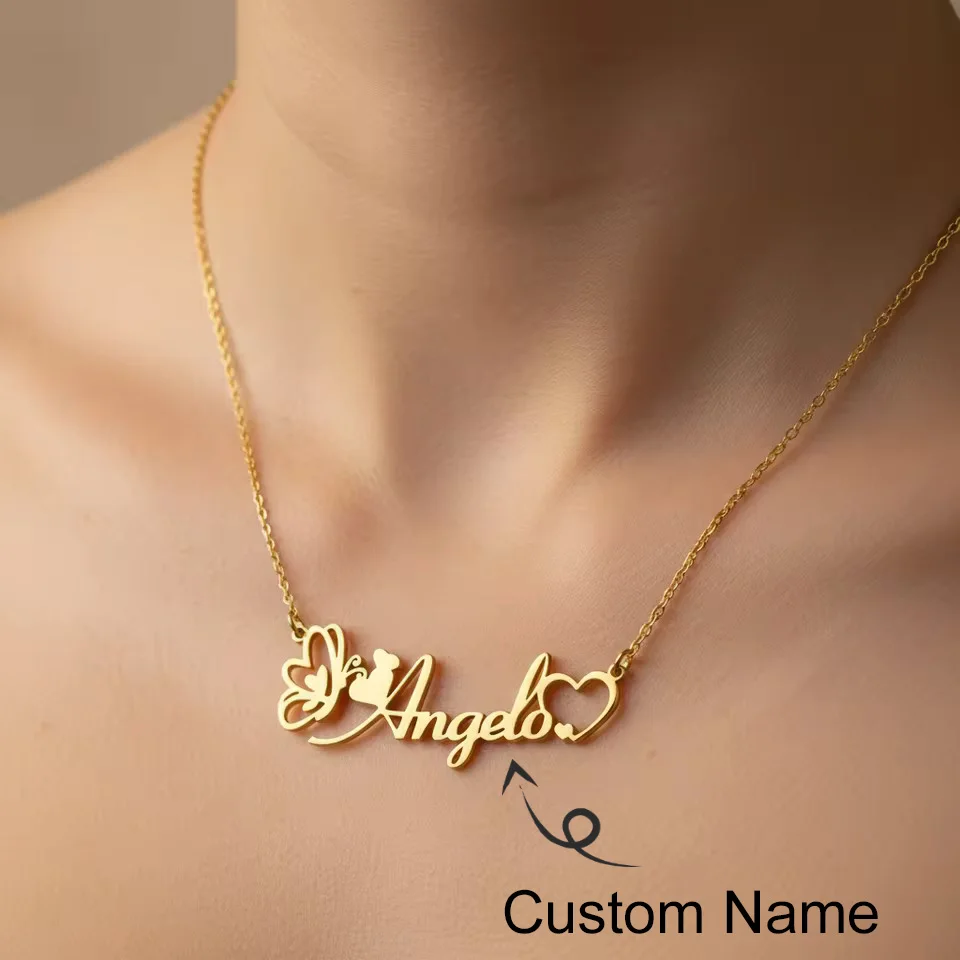 

Custom Name Necklace Stainless Steel 18K Gold Plated Personalized Text Pendant Choker for Women Men Jewelry Weddings Gifts