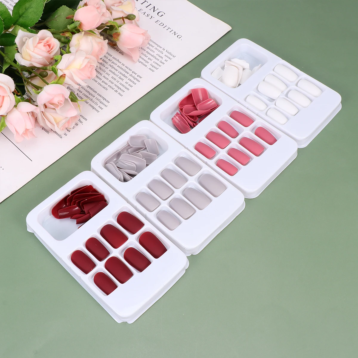 

96pcs Nails Pieces Flat Heads Fake Nails Pieces Dull Polishing Manicure Extension Pieces (Grey, White, Pink, Red, Glue