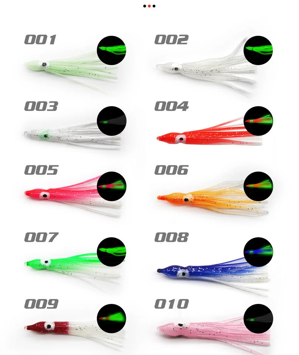 PRO BEROS 5 Stück weiche leuchtende Oktopus-Röcke, Köder, Silikon, Thunfisch, Trolling, Rock, Tintenfisch, Jigging, Meeresangelköder, 3D-Glow-Augen-Werkzeug – Detail 7