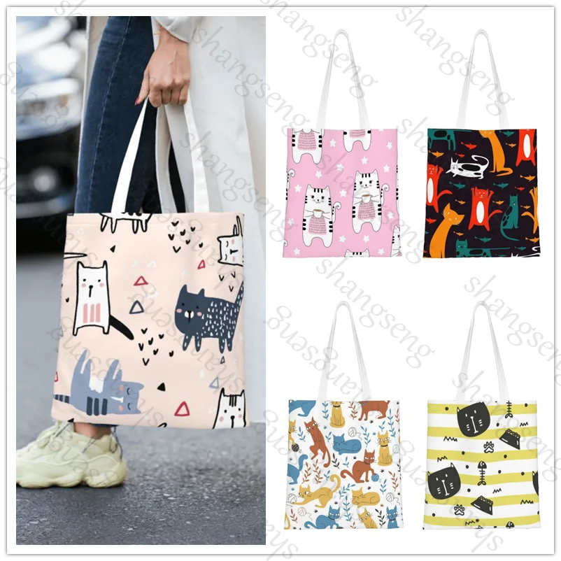 

cat cute animal Tote Bag, Fashionable Shoulder Bag, Daily Lightweight Shopping Bag Canvas Fabric Handbag Folding Bag
