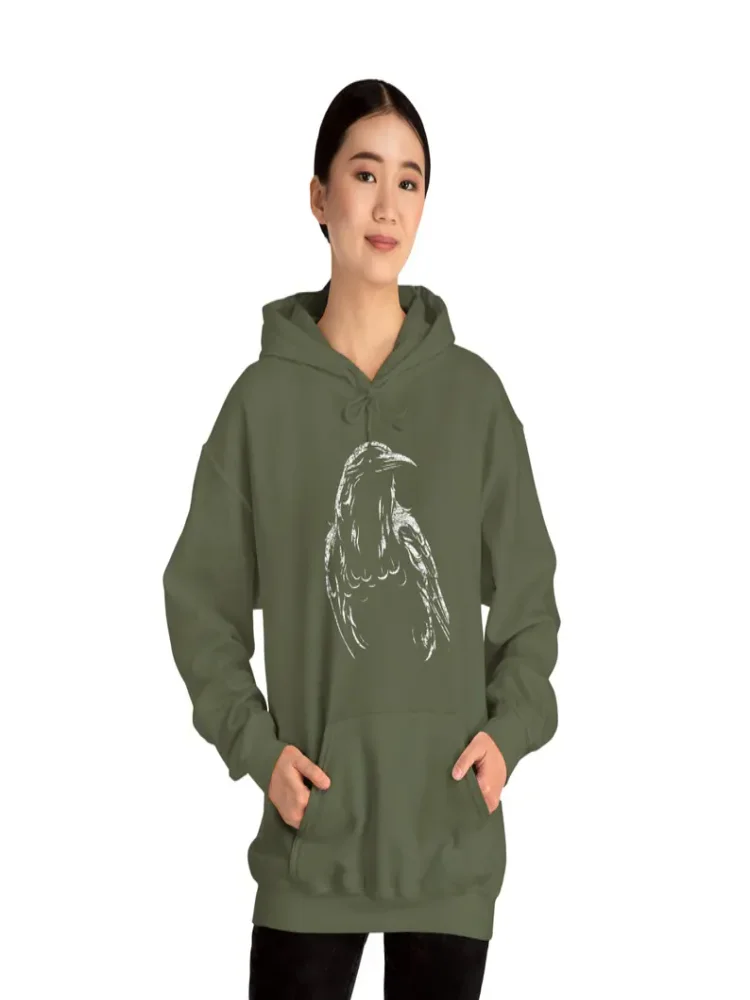 Unissex corvo moletom com capuz design gráfico o pássaro preto diz negrito as corvos voam pela noite streetwear moletom com capuz