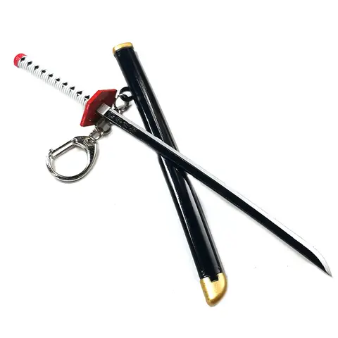 1/6 Mini Katana Weapon Demon Giyuu 17cm/6.7in Cosplay Black Sword Model Key Chain Ring Gift