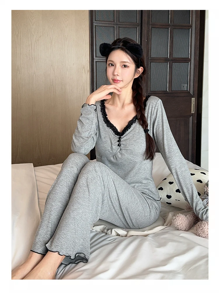 

Комплекты пижам серого цвета для женщин: вельветовые, с завязками спереди, классические, мягкие, эластичные, элегантные, с темными пуговицами, воротником, осенний комплект для сна, унисекс