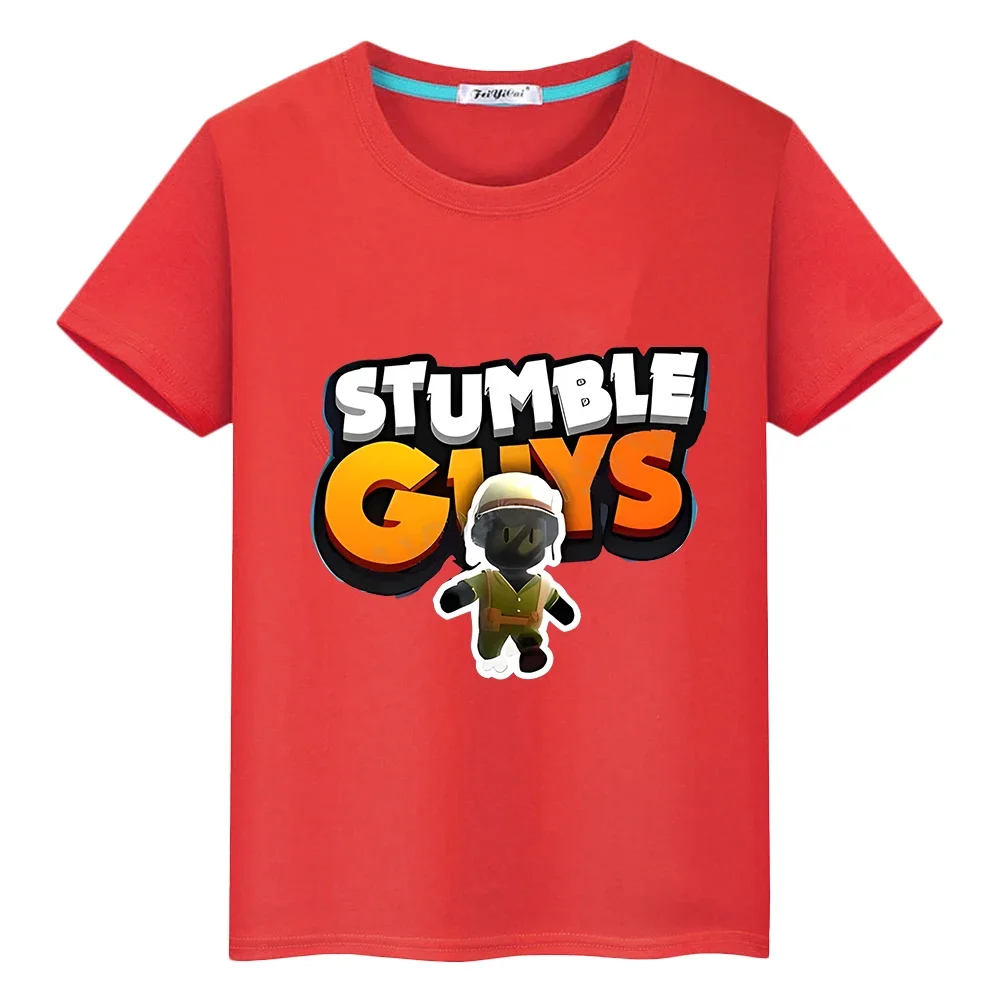 Stumble Guys Kawaii Print T-shirt Short 100% Cotton Tops girls boy Casual y2k one piece anime Tees pride tshirt kids clothes