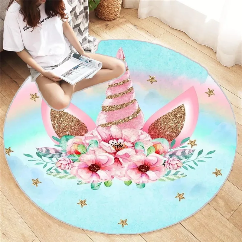 Rainbow Unicorn Round Carpet Big Living Room Bedroom Home Decor Rug Floor Mat Non-slip for Sofa Gift Decoration Doormat Festival