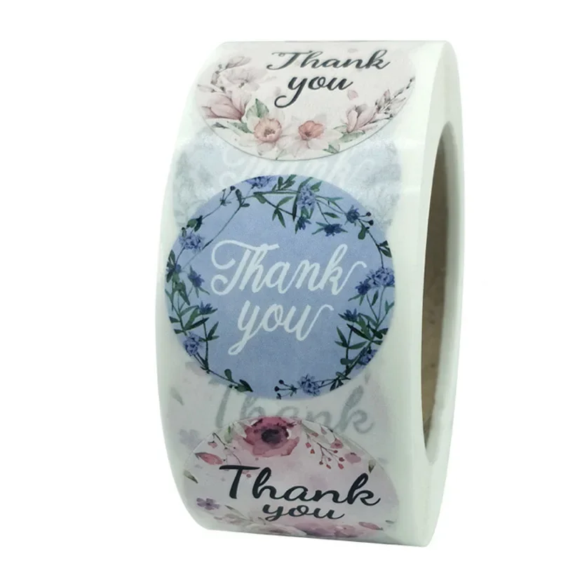 New 50-500pcs 8 styles Thank You Sticker for Seal Labels Round Floral Multi Color Labels Sticker handmade offer Stationery Stick