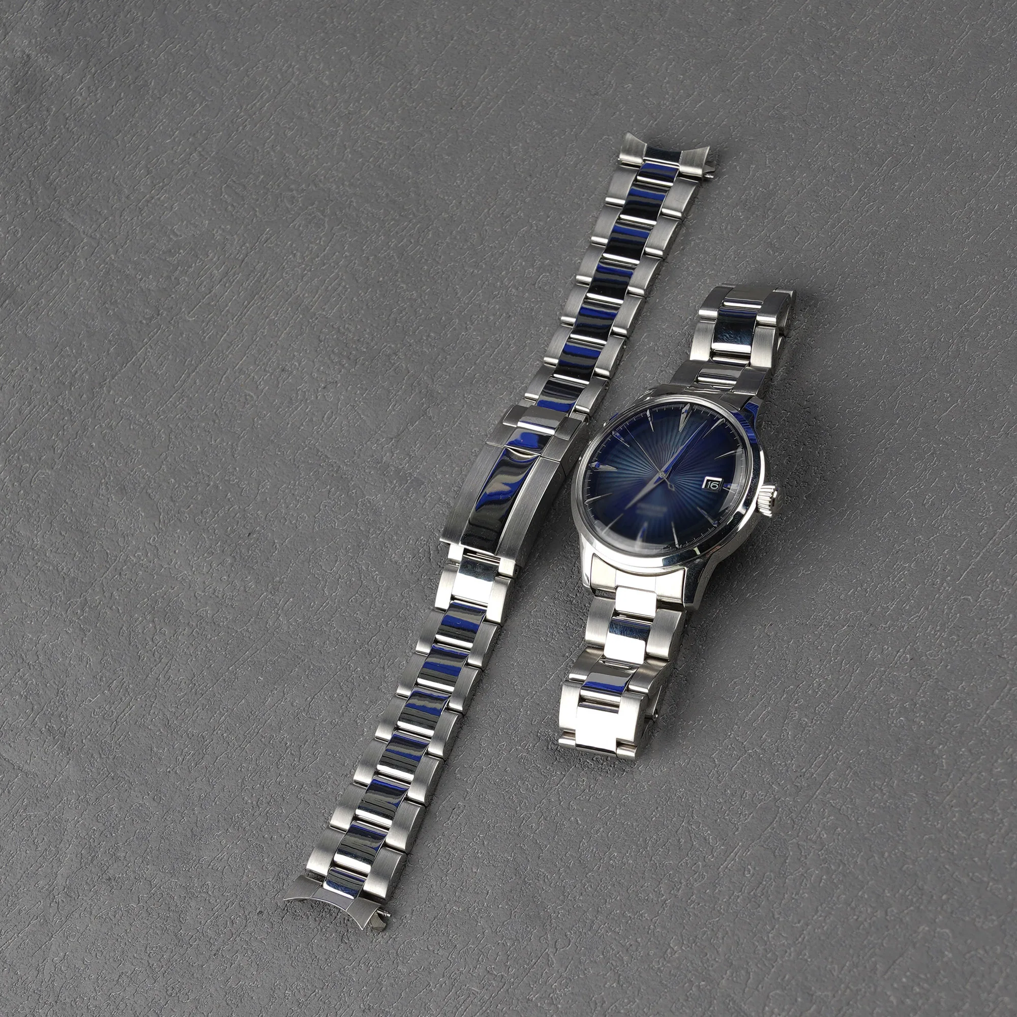

For Seiko Presage SRPB41 43 45 47 Cocktail Time - Rolamy 20mm Silver Polished Stainless Steel Watch Band with Oyster Clasp