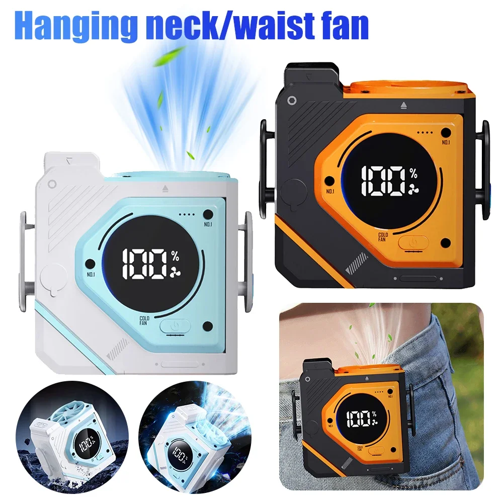 9800mah Wearable Personal Fan Portable Mini Waist Fan 3 Speed USB Rechargeable Waist Clip Fan Emergency Mobile Power for Outdoor