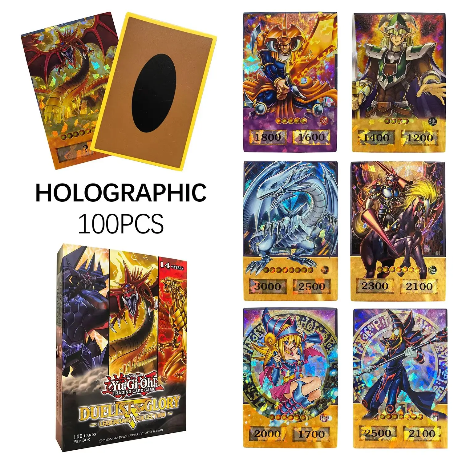 100Pcs Shiny Yu-Gi-Oh Anime Style Cards Blue Eyes Dark Magician Obelisk Slifer Ra Yugioh Dm Classic Proxy DIY Card Kids Gift