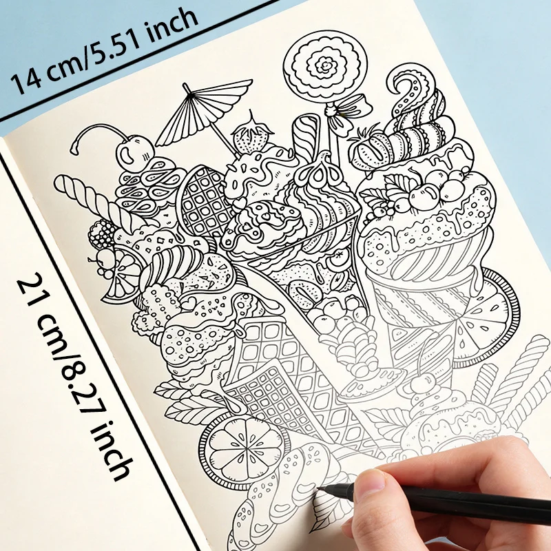 One Stress Relief Line Drawing and Graffiti Coloring Book, Themed Around Ocean Conch Starfish/succulent Cactus/ice Cream Dessert