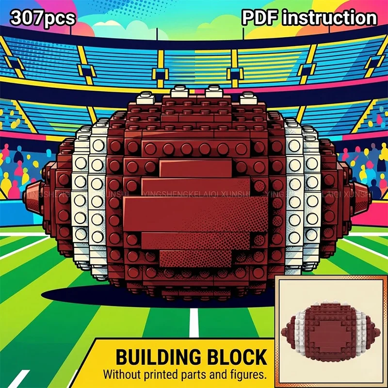 

MOC American Football Sports Ball Replica Dark Red & White Team Colors Display Block Model