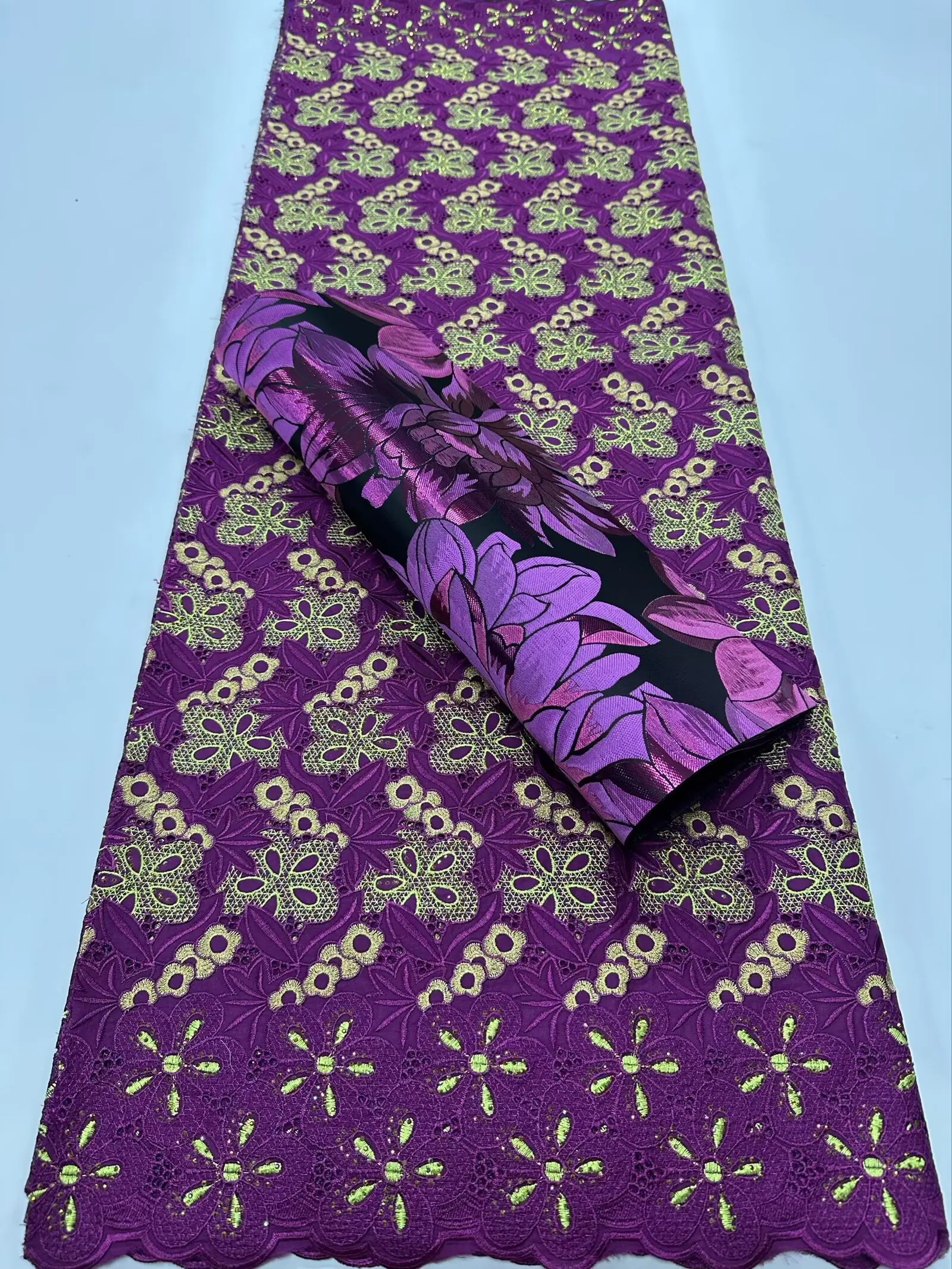 2025 Luxury African Cotton Lace Fabric High Quality 2.5Yards+2.5 Yards Scarf French Embroidered Lace Fabric For Sewing Material