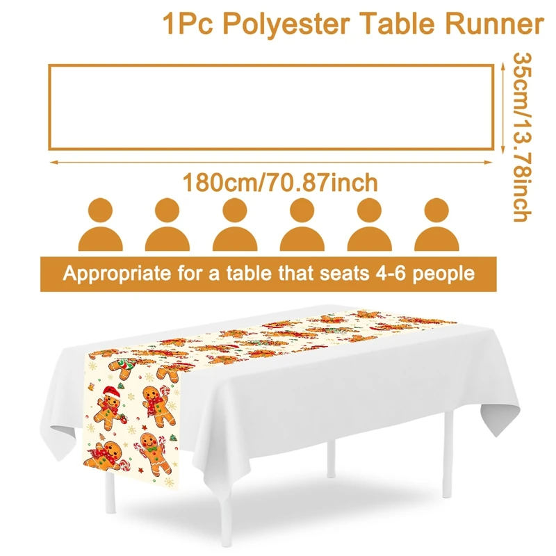 Christmas Themed Table Runner Gingerbread Man Patterns 180*35cm Polyester Table Flag  Holiday Party Decor Christmas Decoration